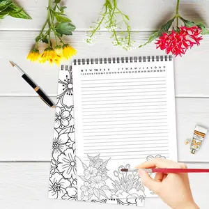 Flower Pattern Coloring Notebook, 1 Count To Do List Planner Notebook, Office Stationery & Supplies