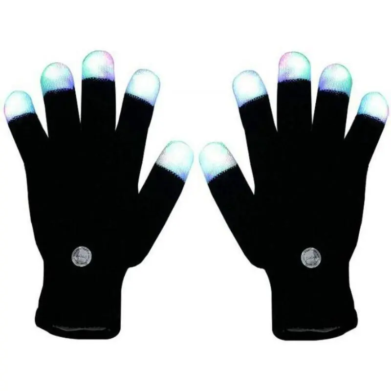 Light-Up LED Gloves, Solid Black Halloween Accessories with Multi-Color Flashing Finger Lights for Parties & Concerts, Party Supplies