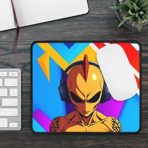 Alien Cyberpunk Gaming Mouse Pad, Cool Sci-Fi Mouse Mat, Tech Gamer Desk Accessories, Cartoon Alien Artwork, Unique Geek Gift