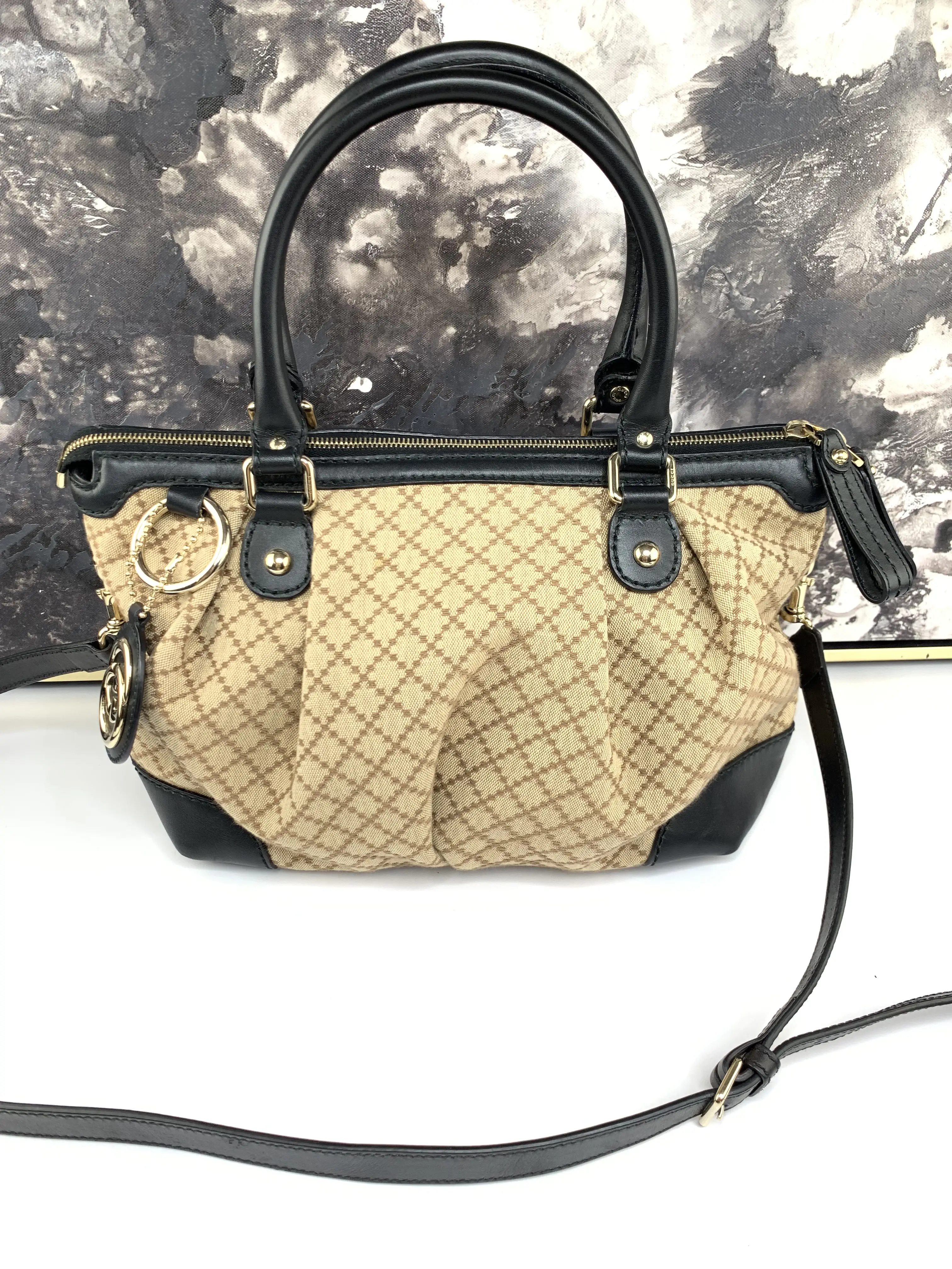 Pre-owned GUCCI fabric and leather Crossbody Bags Fabric and Leather