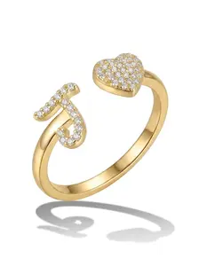 Personalized Initial Heart Ring for Women, CZ Paved Letter Open Ring, Adjustable Dainty Promise Ring, Ideal Birthday Anniversary Gift Jewelry (Fits Sizes 6-10)