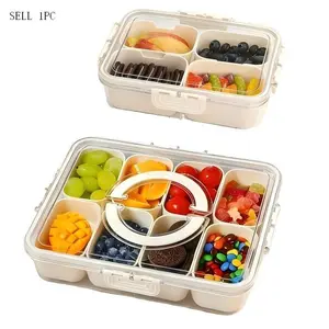 4/8 Compartment Transparent Snack Box with Lid & Handle, Plastic Kitchen Sealed Container, Portable Fruit Candy Nut Tray, Ideal for Travel Camping