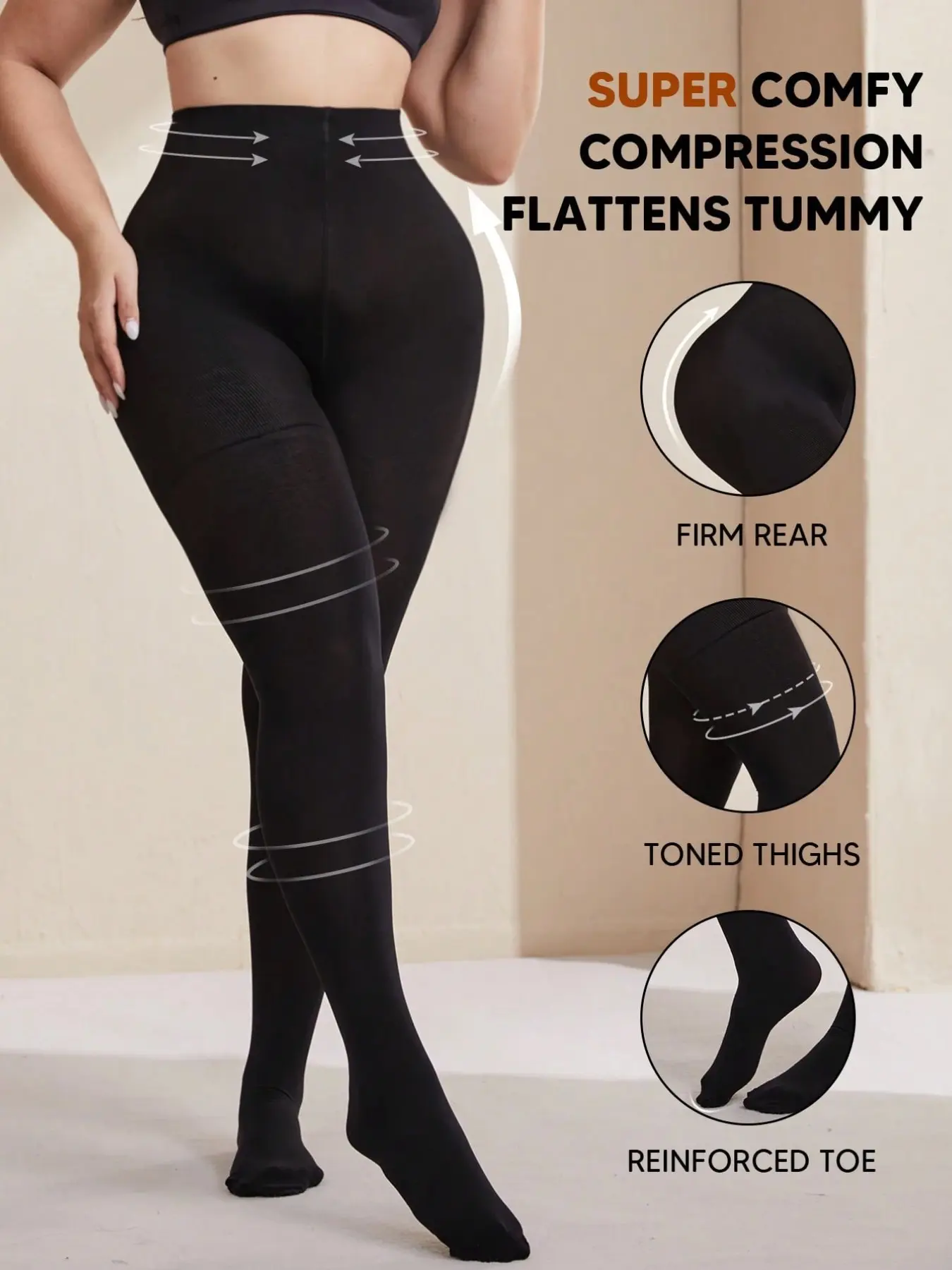 1 Pair Of Women's Black 15-20mmHg Body Shaping Pantyhose Compression Pants