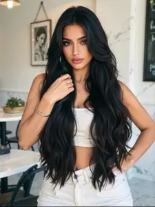 32 Inch Long Curly Middle Part Natural Daily Wig, Heat Resistant High Temperature Synthetic Fiber, Synthetic Wavy Curly, Suitable for Women