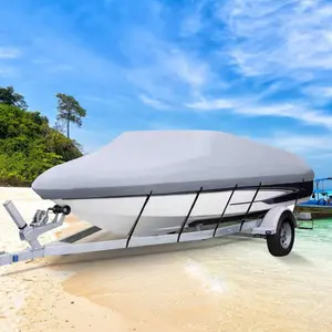 Waterproof Boat Cover, 14'-16'/23'-24'/126"-135"/20'-22'/24'-26' /19'-20'/17'-19' Towable Boat Cover, Hull Cover, Heavy Duty 210D/600D/800D Marine Grade Polyester Mooring Cover For V-, T-, V-Hull Boats, With 5-16 Tie-Down Straps, Grey Or Blue