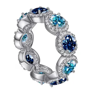Women's wraparound gemstone ring, each stone a 0.5-carat round-cut synthetic moissanite, in 925 sterling silver.