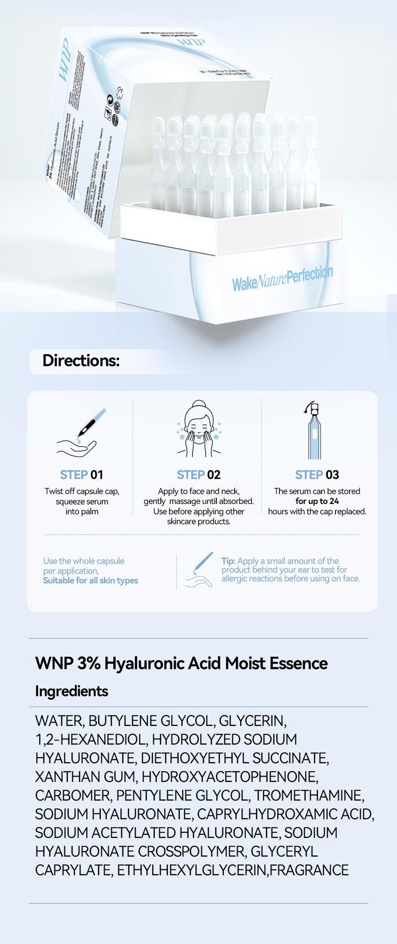 [WNP Official]  Hyaluronic Acid Serum | 3% 4D Hyaluronic Acid | Deep nourishment | Hydration and long-lasting moisture | Boosts skin brightness | Smooths fine lines | Glass-skin glow | Great for all skin types