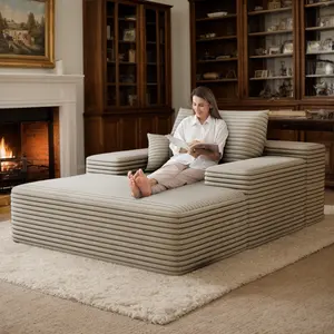 Eyisean 68'' Oversized Corduroy Chaise Lounge Chair Indoor, Upholstered Boneless Couch with Deep Seat & Wide Armrests, No Assembly Required, Comfy Sofa Bed with Throw Pillows, Sleeper Couch for Living Room/Bedroom/Small Space, in a Box