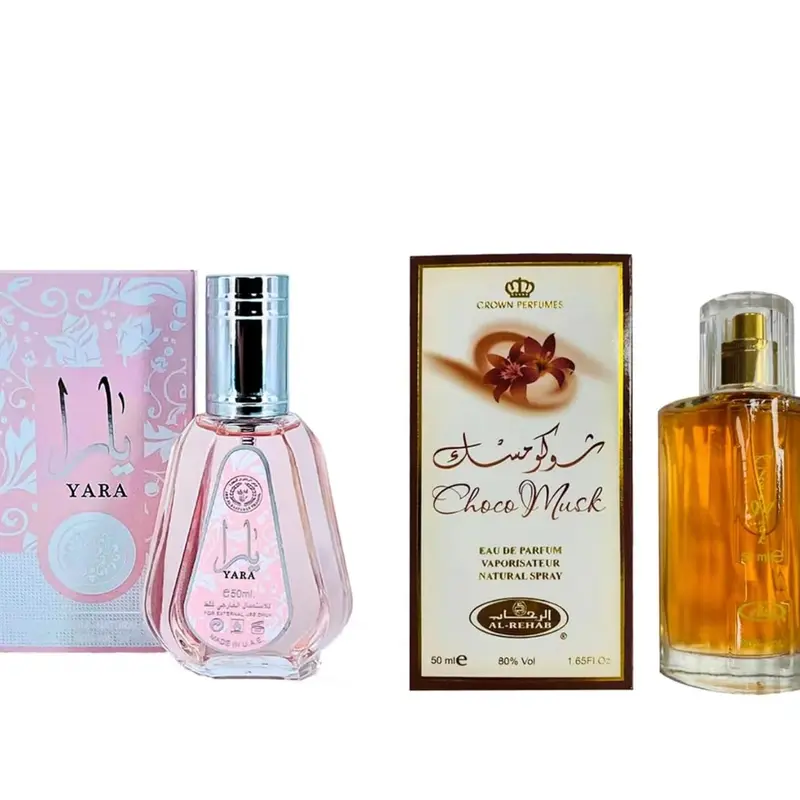 AL-REHAB Bundle of Pink Yara 50ml & Choco Musk Eau de Parfum Spray 50ml for Women Floral Fragrances Top Notes Heliotrope Orchid Tangerine