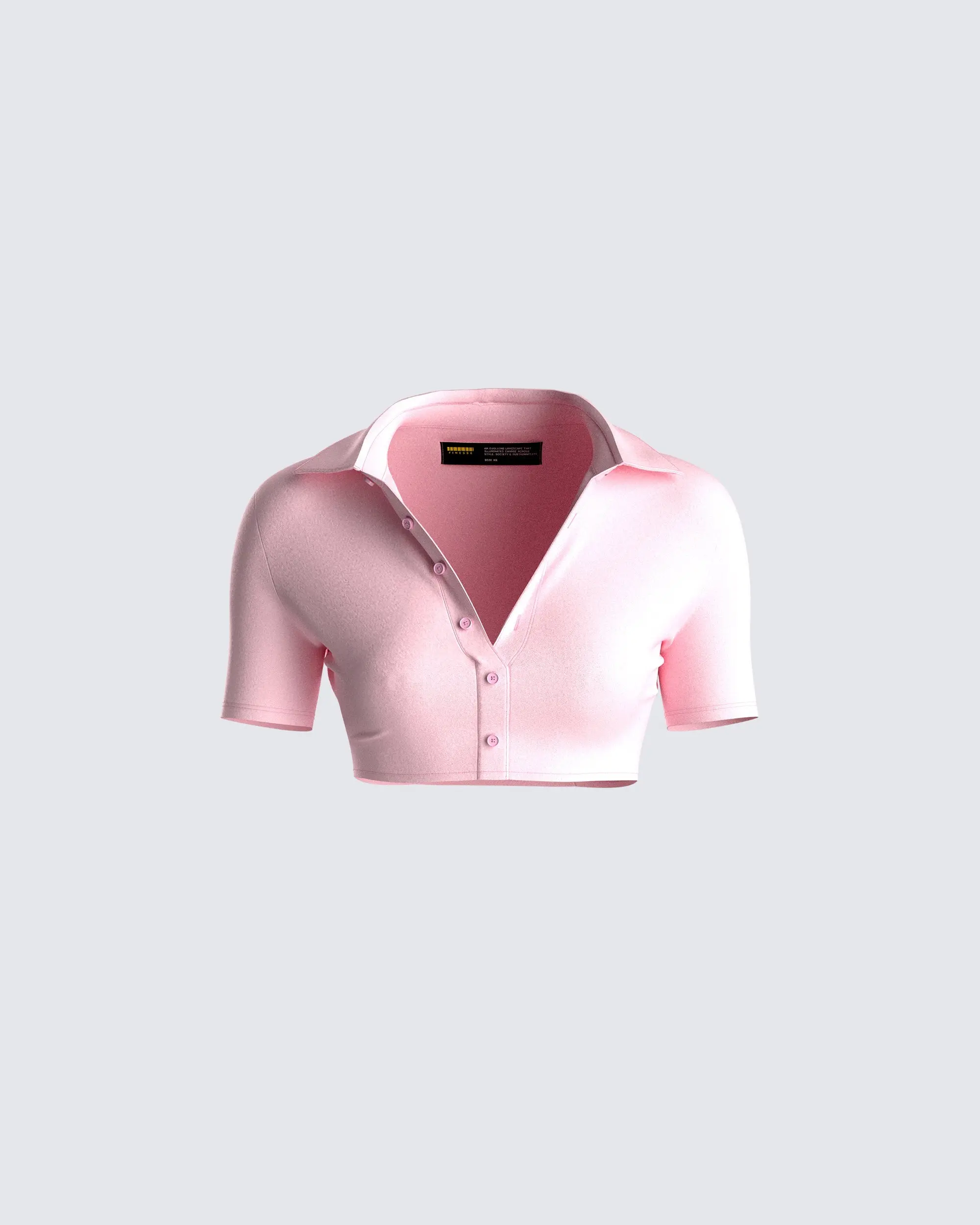 Women's Collared Neck Cropped Knit Polo Top - Short-Sleeve Button-Front Spandex-Polyamide Blouse, Contrast Collar, Baby Fit, Everyday Casual Wear