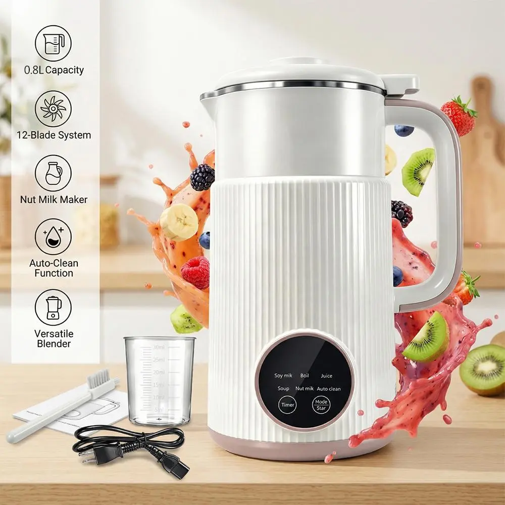 【SUMMER SALE】800ml /1.6L Smart Soy Milk Maker | Auto Cook & Blend | No Filtering | Makes Juice, Soup, Nut Milk | Compact & Quiet | Perfect for Home