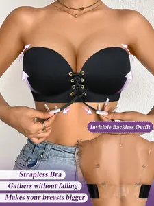 Women's Wireless Push-Up Bra, Seamless Invisible Anti-Slip, Multiway Detachable Straps, Front Tie Design, Comfortable Dates, Elegant, Backless, One Shoulder Dressing