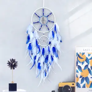 Turkish Style Blue Eye Feather Wind Chime, Demon Eye Dream Catcher, Middle East Bestseller, Unique Decorative Ornament