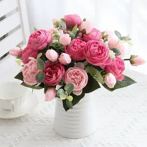 2 pcs Peonies Artificial Flowers, Mixed Pink Artificial Peonies, Silk Peonies Flowers Fake Peonies Artificial Flowers Peonies Bouquet for Centerpiece Table Wedding Party Home Decor