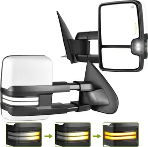 YITAMOTOR Towing Mirror for 2014 2015 2016 2017 2018 Silverado Sierra 1500 2500 HD 3500 HD, Power Heated Switchback LED Turn Signal Light Running Light Manual Telescoping Folding White blind spot mirrors