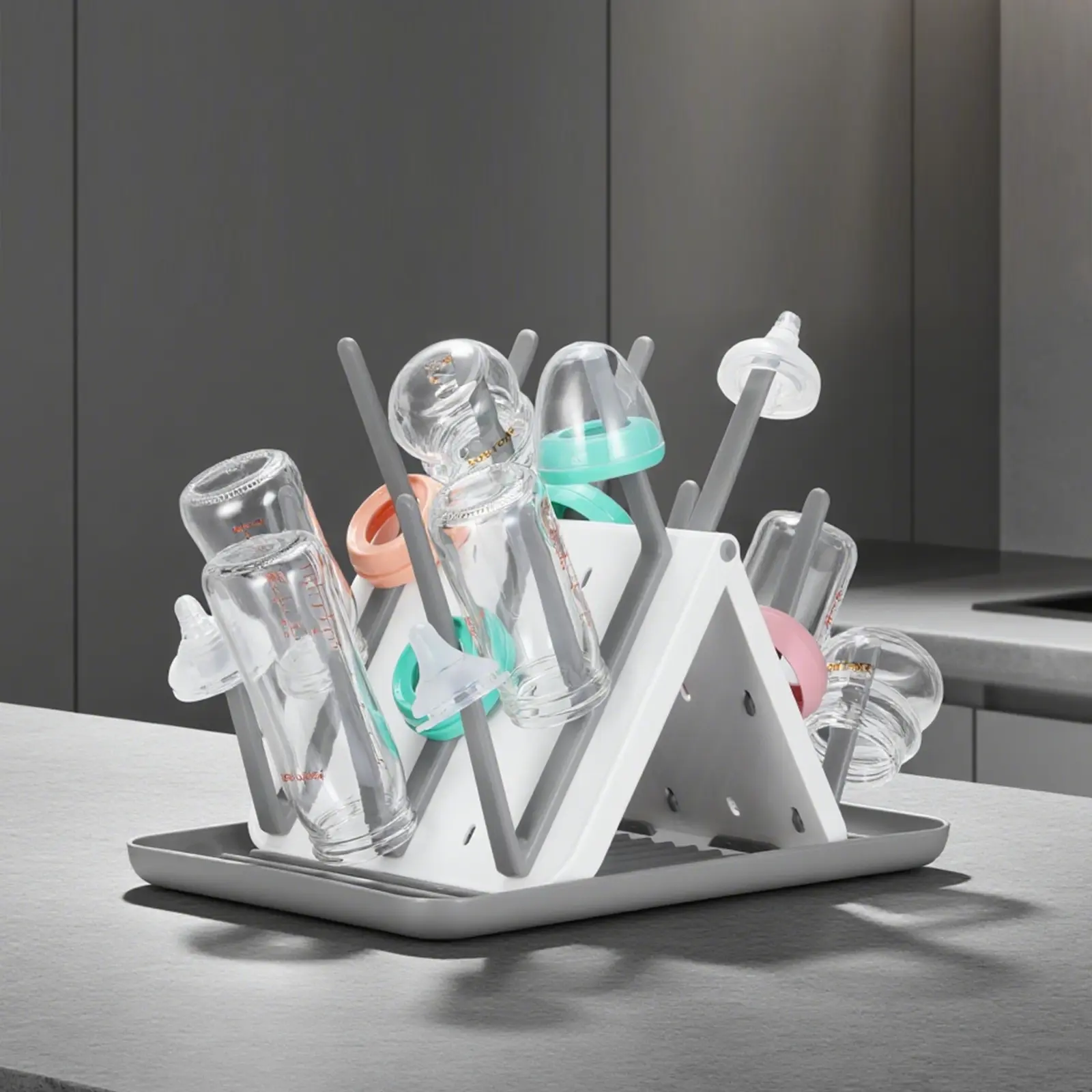 Baby Bottle Drying Rack with 18 Hooks, Space Saving Kitchen Newborn Infant Bottles Rack Dryer, Vertical Baby Bottle Holder Organizer for Countertop Storage Accessories