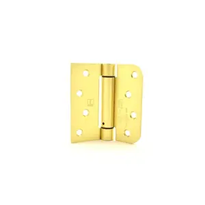 Hager  4 x 4 in. Square by 0.625 in. Radius Corner Steel Full Mortise Residential Spring Hinge No. 118766 Satin Brass