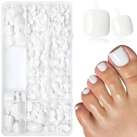 White Fake Press-On Toenail Tips, 240pcs 12 Sizes French Tip Toenails Artificial False Toenail Press-Ons for Home Nail Extension DIY Salon Use Nail Art Products