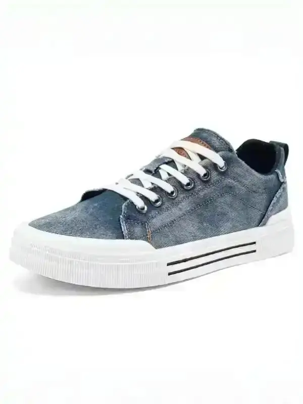Men's Denim Low Top Lace Up Sneakers Casual Comfortable Breathable Sports Shoes Fashionable Skate Shoes Daily Wear Closed Jeans Style Walking Sneakers Male, Classic, Lightweight, Stylish