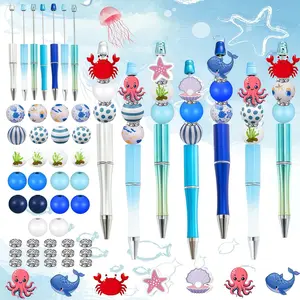 Underwater World Beaded Pen Set, Aesthetic Pens, Includes 7 Round Pens & Wooden Spacer Beads, Creative Office & School Craft Tool