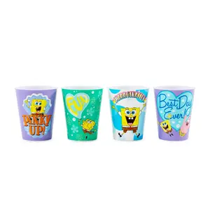 Nickelodeon SpongeBob SquarePants 4-Piece Plastic Mini Cups | Each Hold 2 Ounces Drinkware Reusable