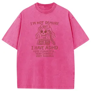 Holafish Acid Washed Shirt "The Skeleton Girl "Print Casual Graphic Tee Half Short Sleeves Crew Neck Summer Comfortable Cotton Top for Women - Fit bershka Everyday T-Shirt Womenswear Black Crewneck Shortsleeve Streetwear Tshirt