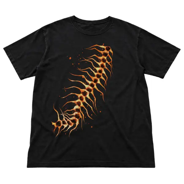 Infernal Spine Centipede Graphic T-Shirt, Gothic Bone Creature Tee, Unisex Dark Macabre Art Shirt, Gift for Horror Aesthetic Fans