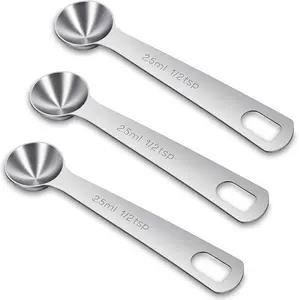 3 Pcs 1/2 Teaspoon 2.5ml Stainless Steel Measuring Spoons for Coffee Grains Kitchen Cooking Precise Scales Round Bowl Easy to Use Silver Metal Measure Scoop