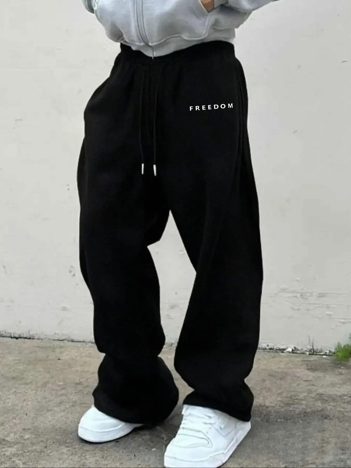 Men's Straight Leg Cuffed Drawstring Pants with Drawstring Waist, Side Print Design, Casual Fitted Style, All Season Wear, Essential Daily Drawstring Trousers