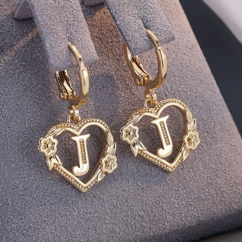 Fashionable Heart & Flower Design Dangling Earrings, Heart Shaped Earrings, Letter Design Drop Earrings for Women, Trendy All-match & Exquisite Jewelry for Birthday Gift