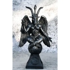 Faux Stone Grey Sabbatic Goat Idol Baphomet Sigil Pentagram Figurine 6.5"H