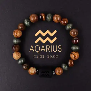 2026 Natural Stone Tiger Eye Picture Round Beads 12 Constellation Bracelet For Men And Women,summervibes