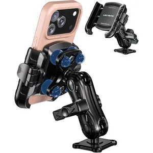 LOKTENWO Anti-Vibration Phone Mount with Vibration Dampener [1s Lock & Release] [Camera Friendly] Aluminum AMPS Hole Square Plate Base & Medium Arm for Car Truck UTV Boat, Fit 5.4''-7.2'' Phones