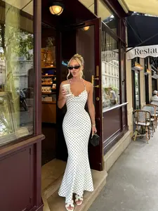 Women's Elegant Polka Dot Dress, Fitted Style for Fall & Winter, Perfect for Festive Occasions, Ladies' Fashionable Party Wear