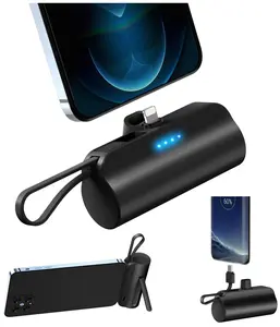 Small Portable Charger USB C, 5000mAh Power Bank with Built-in Type-C Cable Compatible