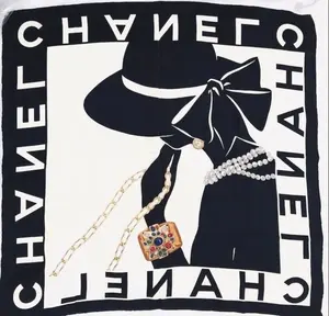 Pre-owned Silk Scarf CHANEL Large Mademoiselle Black White 34"x33" #228