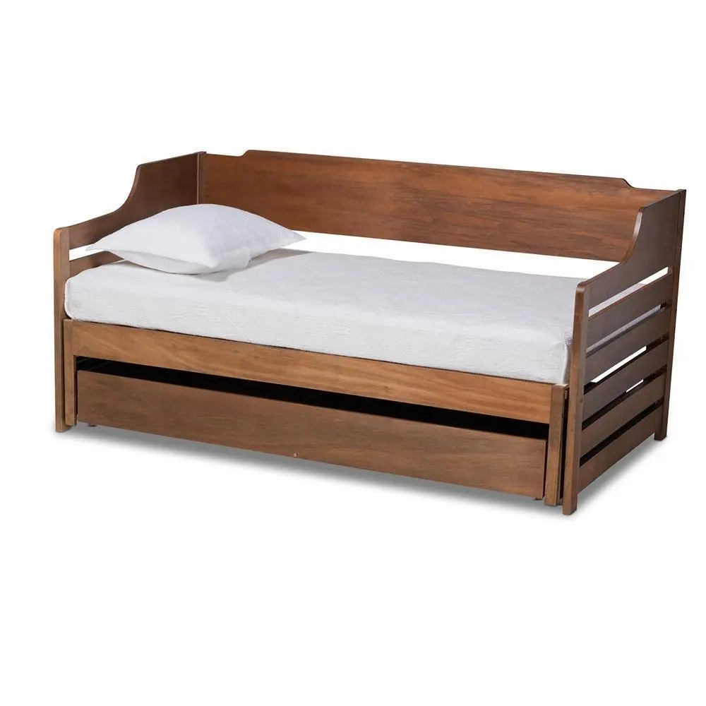 Jameson Modern and Transitional Walnut Brown Finished Expandable Twin Size to King Size Daybed with Storage Drawer