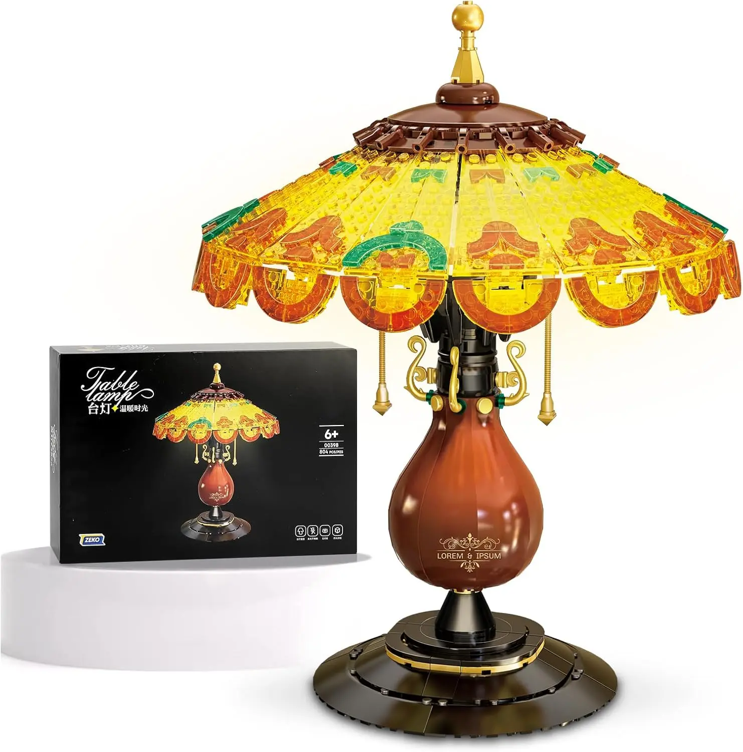 Retro-Style Table Lamp Toy Building Set, Home Décor Accessory for Adults, Gift for Valentines Day for Her & Him - 804 Pieces (Mini Building Blocks)
