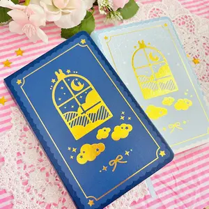 Gold Arch Window Notebook - Dreamy Moon, Stars, Clouds, Grid Dots, Shiny Foil