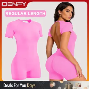 DENFY [REGULAR LENGTH] Impact Short Sleeve One Piece Women Soft Padded Bralette Tummy Control Butt Lifting Gym Workout Yoga One Piece Activewear