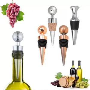 5-Pack Metal Wine Stoppers, Round Head Design Silicone Seal, Freshness Preservation, Durable Material, Wholesale Factory Price, Wine Bottle Stopper Set, Metal Construction