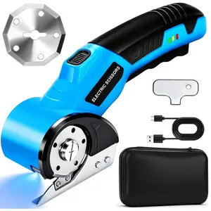 Cordless Electric , Rechargeable Rotary Cardboard , Automatic Box  with LED Light, Safety Lock, Extra , Electric  for Fabric Carpet Leather Plastic Cloth, Blue