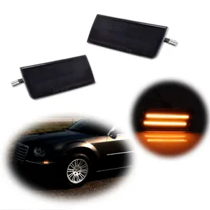 2pcs SMOKE LENS AMBER LED FRONT SIDE MARKER LAMPS LIGHTS for 2005 2006 2007 2008 2009 2010 CHRYSLER 300 300C, REPLACE OEM # 4805860AA 4805861AA