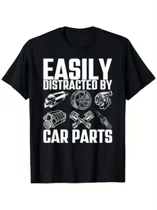 Fun "Car Parts Attracting" Mechanic T-Shirt - Humorous car design with car engine parts graphics, 100% comfortable fit, unisex T-shirt