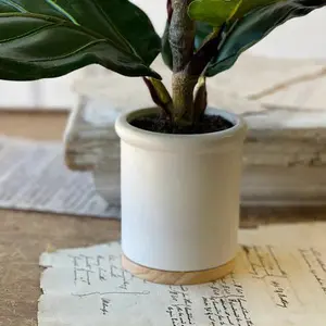Potted Fiddle Leaf Fig Plant, 23 Inch Artificial Tree, Modern Farmhouse Greenery, Indoor Faux Plant Decor