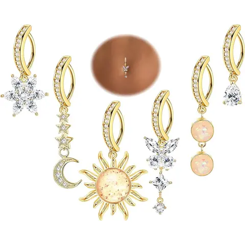 Women's Elegant Rhinestone Decorated Belly Ring, Exquisite Trendy Flowers Butterfly Design Belly Button Rings, Belly Hoops, Navel Piercing Jewelry, Fashionable Body Piercing Jewelry, Body Jewellery for Women & Girls