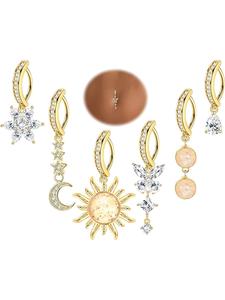 Women's Elegant Rhinestone Decorated Belly Ring, Exquisite Trendy Flowers Butterfly Design Belly Button Rings, Fashionable Body Jewelry for Women & Girls