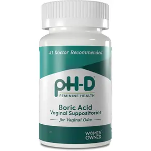 pH-D Feminine Health Support - 600 mg Boric Acid Suppositories - Woman Owned - for Vaginal Odor Use - 12 Count