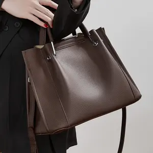 Oversized Leather Tote Bag | Structured Top Handle Purse | Genuine Cowhide Shoulder Bag | Minimalist Work Tote, Shoulder Bag For Women