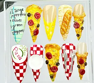 Pepperoni Pizza Nails By HudiNails | 3D Food Fake Nails | 3D Novelty Nail Art | Gift for Pizza Lovers Acrylic Nails |3D Pizza Nails Damontaerichmondnails